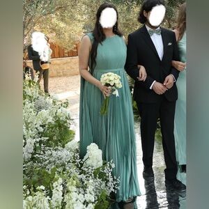 EUC Mac Duggal Sage Green Pleated Maxi Dress